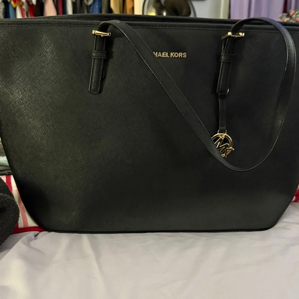 Michael Kors Black Tote with Gold Accents